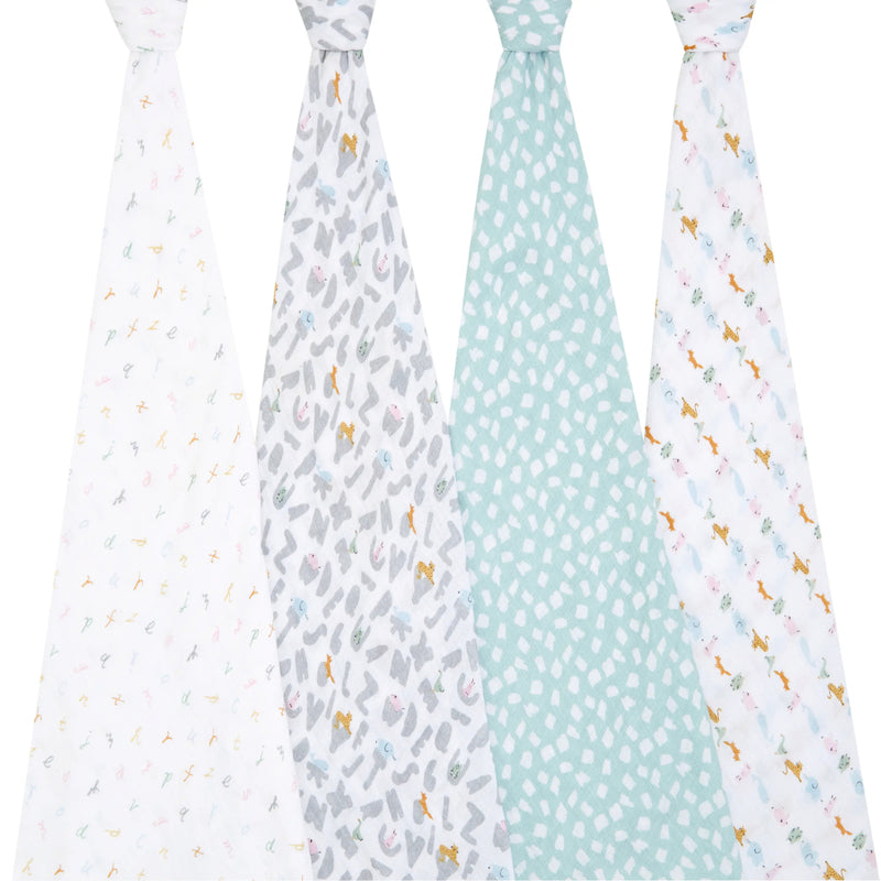Aden+Anais Essential Swaddle (Alphabet Animals) 4pcs