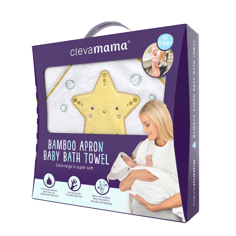 Clevamama Bamboo Apron Baby Bath Towel (White) 1pc