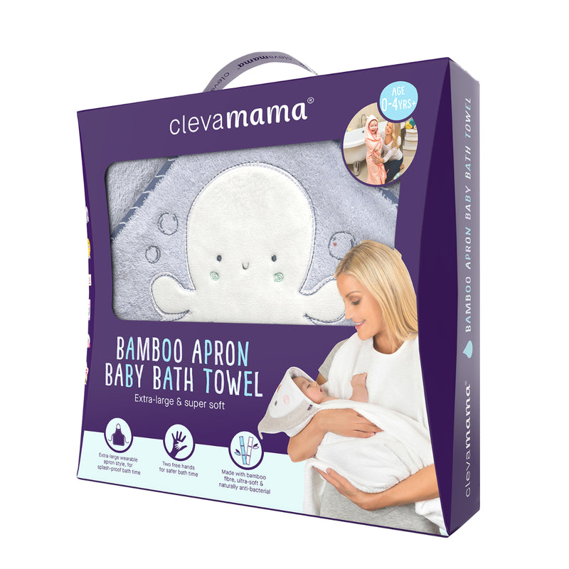 Clevamama Bamboo Apron Baby Bath Towel (Blue) 1pc