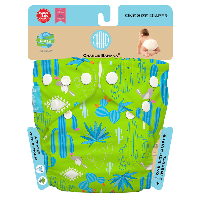 Charlie Banana Diaper One Size Hybrid AIO - Cactus Verde 1pcs + 2 Inserts