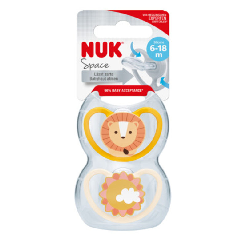 Nuk Space Silicone Soother (6-18 Months) 2pcs (Random Colors)