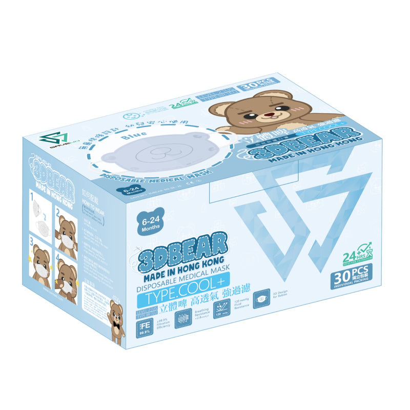 SAVEWO 3DBEAR Mask (Individually packaged) (for age of 6-24 months Kids) - Blue 30pcs