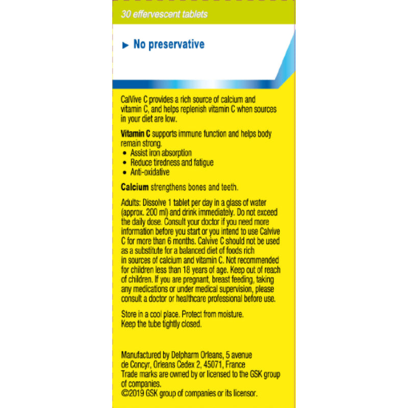 Calvive Vitamin C + Calcium Tablet (Lemon) 30pcs