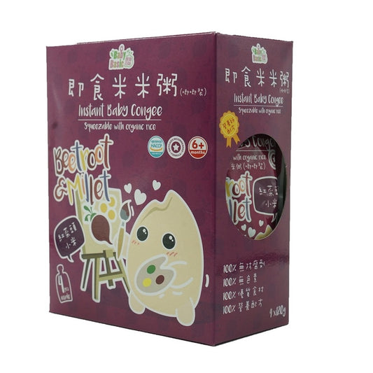 Baby Basic Instant Baby Congee - Squeeze with organic rice (Beetroot & Millet) 120g  x 4pcs
