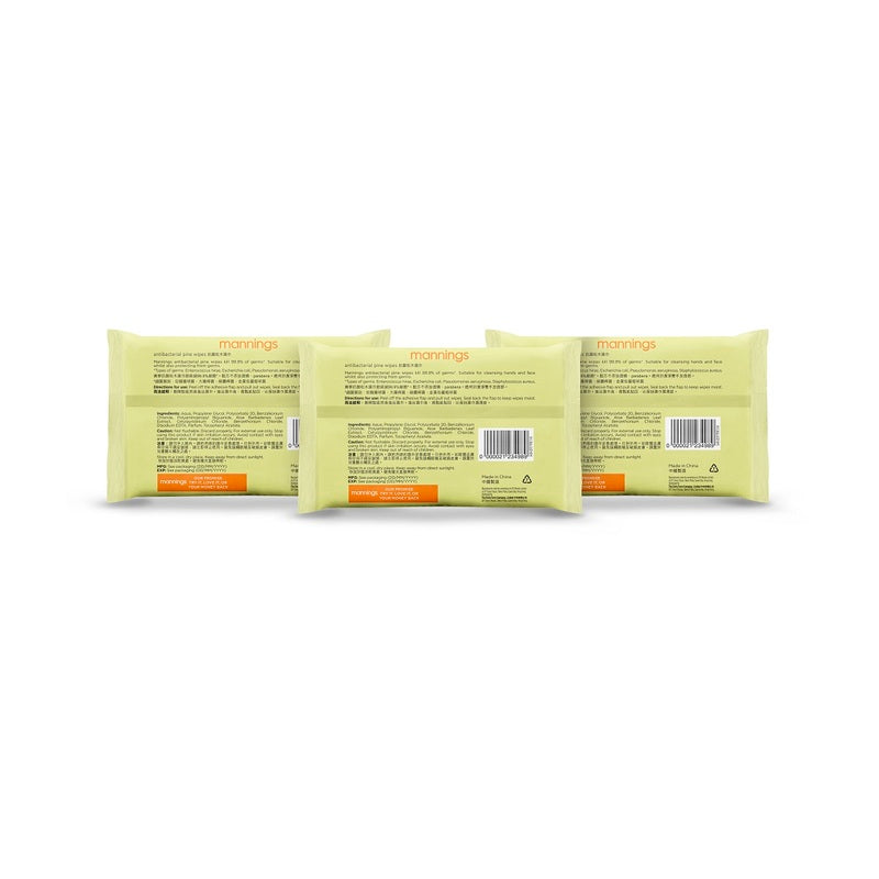 Mannings Antibacterial Pine Wipes 10pcs x 3 Packs