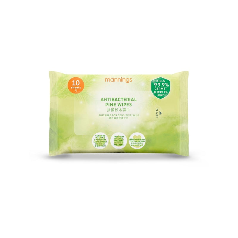 Mannings Antibacterial Pine Wipes 10pcs x 3 Packs