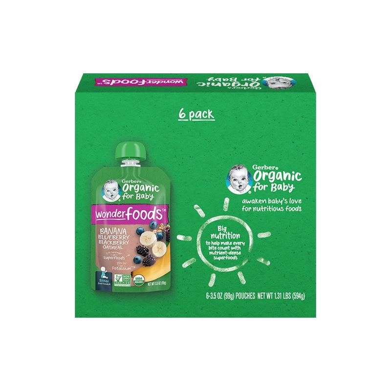 Gerber Organic Banana Blueberry Blackberry Oatmeal Pouch 99g x 6pcs