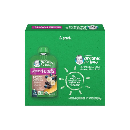 Gerber Organic Banana Blueberry Blackberry Oatmeal Pouch 99g x 6pcs