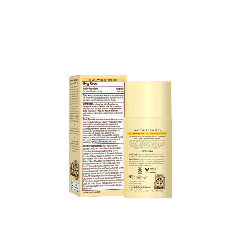 Babo Botanicals Daily Sheer Fluid Mineral Sunscreen SPF50 (Fragrance Free) 50ml