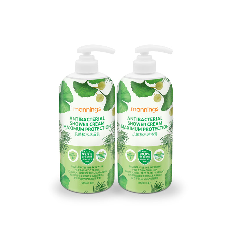 Mannings Antibacterial Shower Cream - Maximum Protection 1000ml x 2pcs
