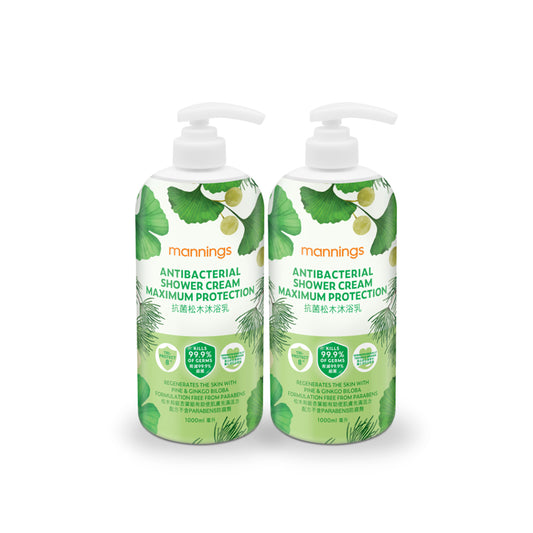 Mannings Antibacterial Shower Cream - Maximum Protection 1000ml x 2pcs