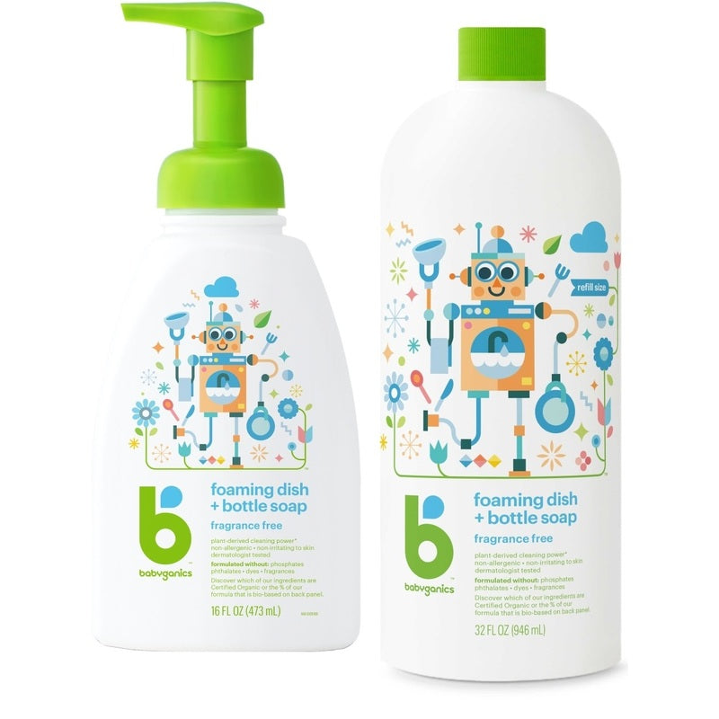 Babyganics foaming dish + bottle soap (Fragrance Free) 946ml + 473ml