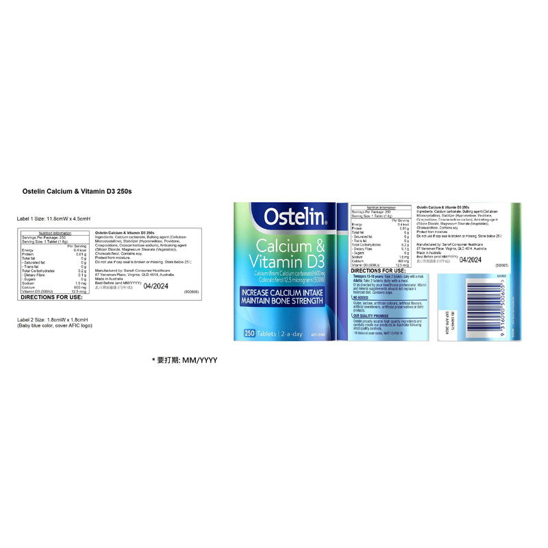 Ostelin Vitamin D & Calcium 250 Capsules