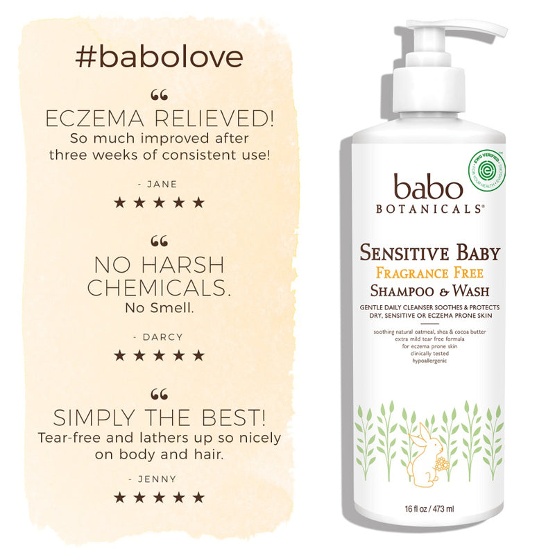 Babo Botanicals Sensitive Baby Fragrance Free Shampoo & Wash 473ml